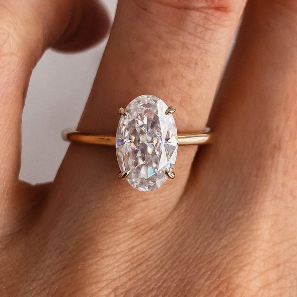 3 CT Classic Oval Moissanite Ring With Diamond